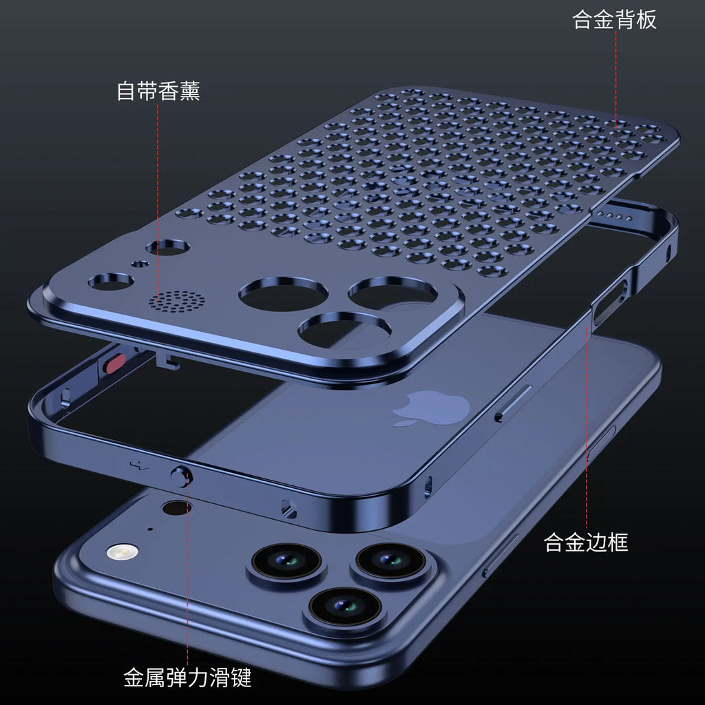 Metal Cooling Hollow Aluminum Phone Case For iPhone 17 Pro Max Aroma Diffuser Heat Dissipation Cover Funda For iPhone 17 Pro