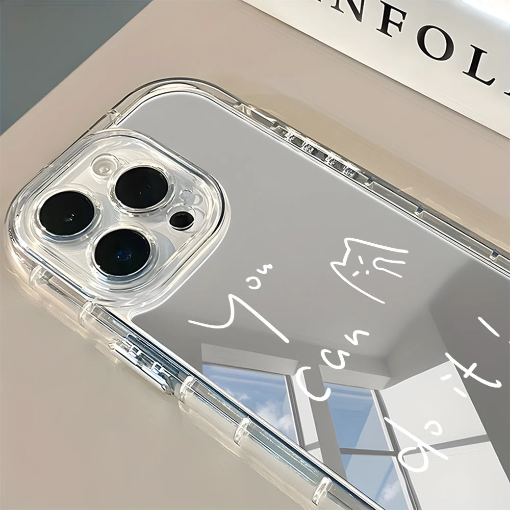 Simple Cat Inspirational Quote Back Mirror Phone Case For iPhone 17 16 15 14 13 12 11 Pro Max X XR XS  Plus Air Shockproof Cover