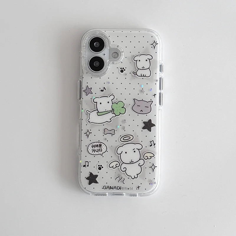 Kawaii Puppy Polka Dots Glitter Phone Case For iPhone 17 Air 16 Pro Max 15 14 Plus 13 12 11 Pro Shockproof Silicone Back Cover
