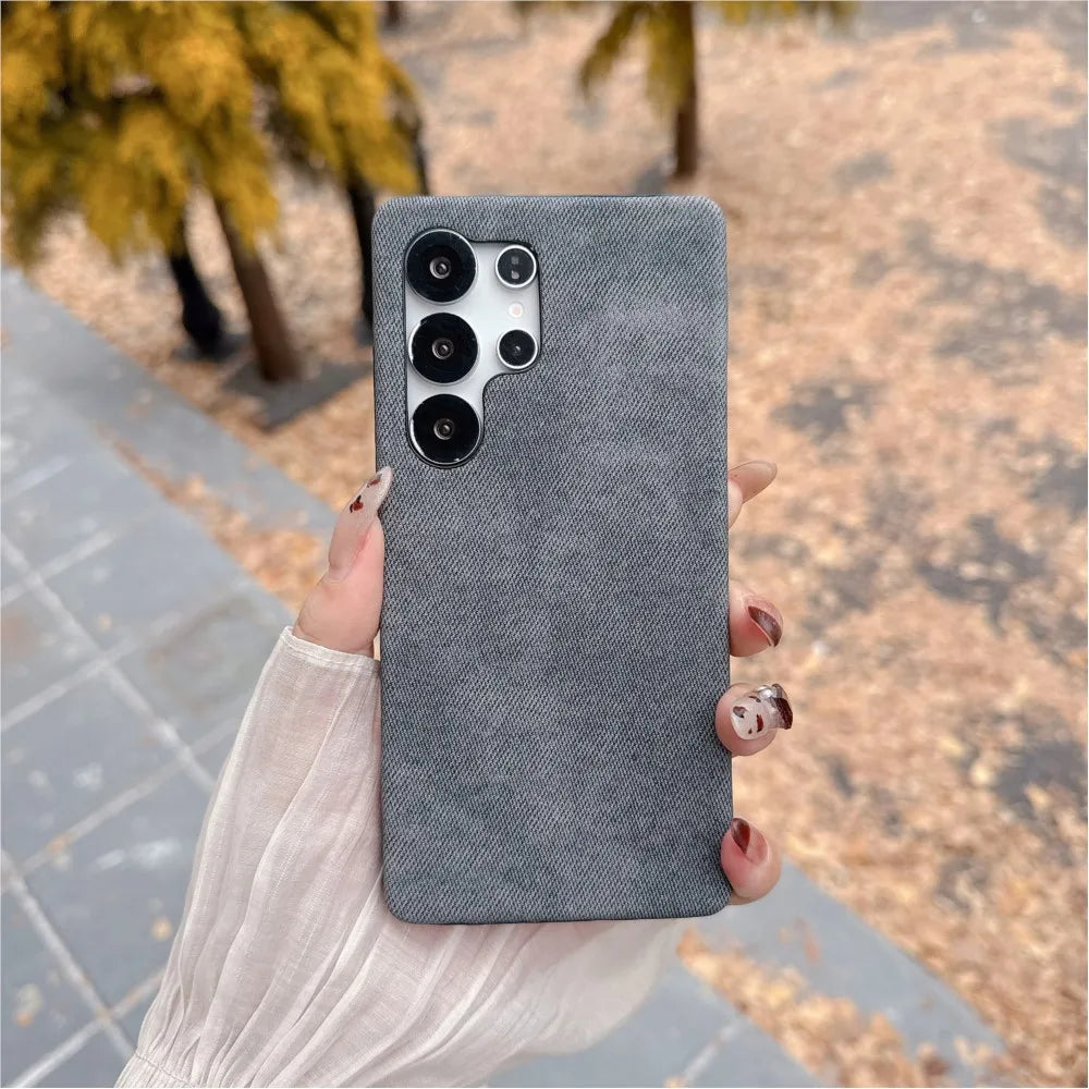 Original Washed Color Denim Jeans Phone Case For For Samsung Galaxy S25 S24 S23 S22 Ultra Matte Hard PC Frameless Cooling Cover