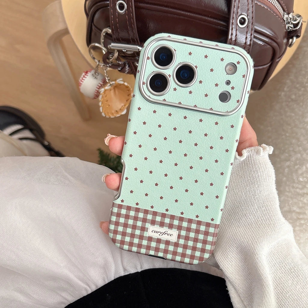 Simple Mint Green Mint Green Splicing Grid Pattern Big Window Shock Proof Phone Cover Case for iPhone 17 16 15 14 Pro Max