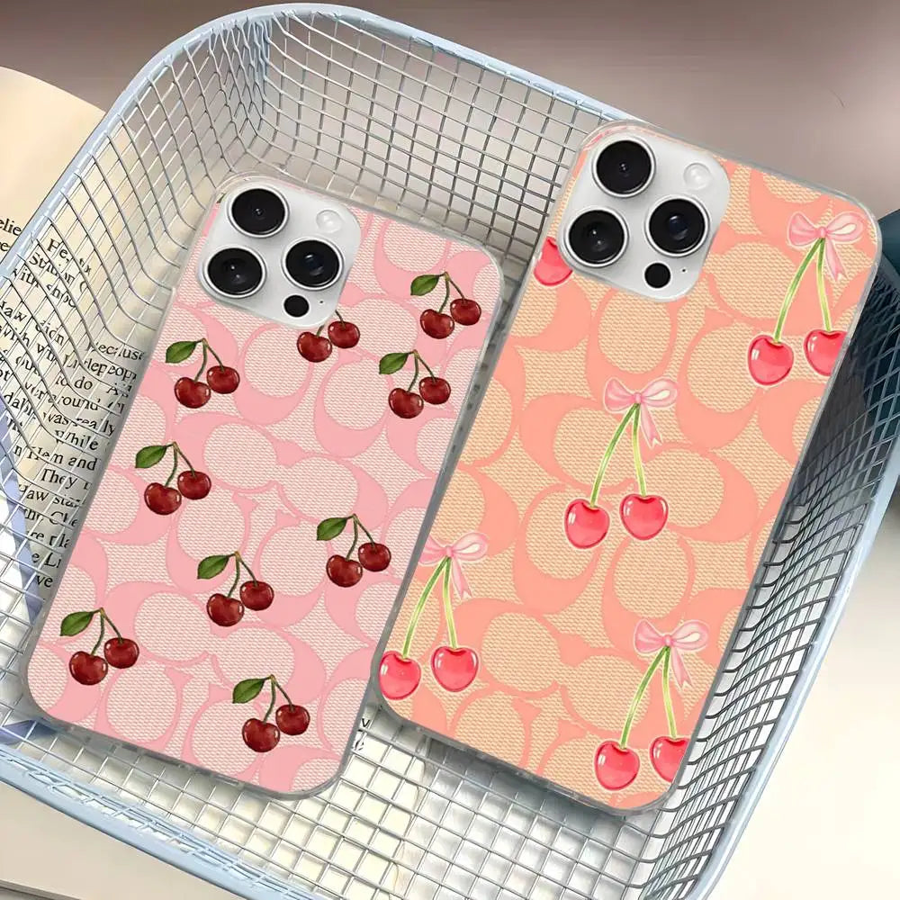 C-Coach-s Cherries Phone Case For iPhone 17 16 15 14 13 12 11 Pro Max Plus Satin Colorful Cover