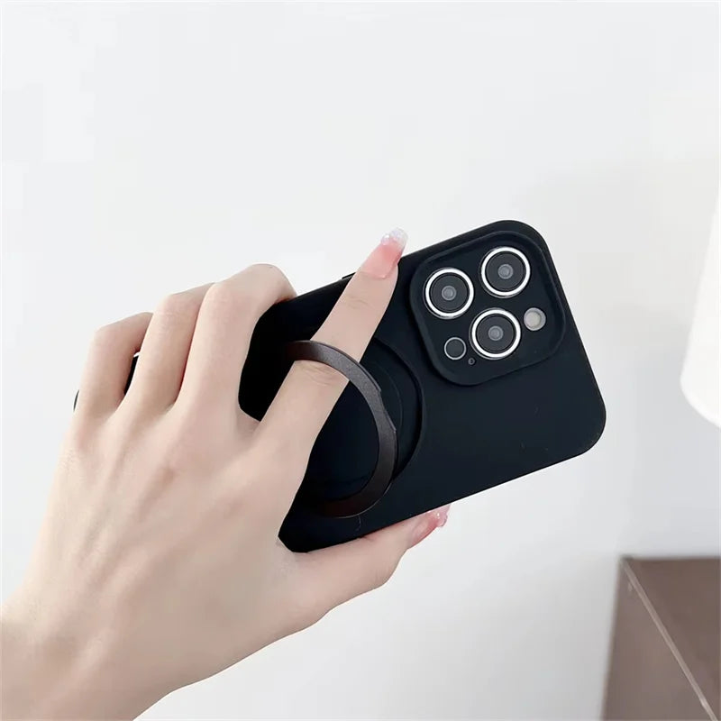 For Magsafe Phone Case For iPhone 17 Air 16 15 14 13 12 11 Pro Max Plus Shockproof Stand Liquid Silicone Wireless Charging Cover