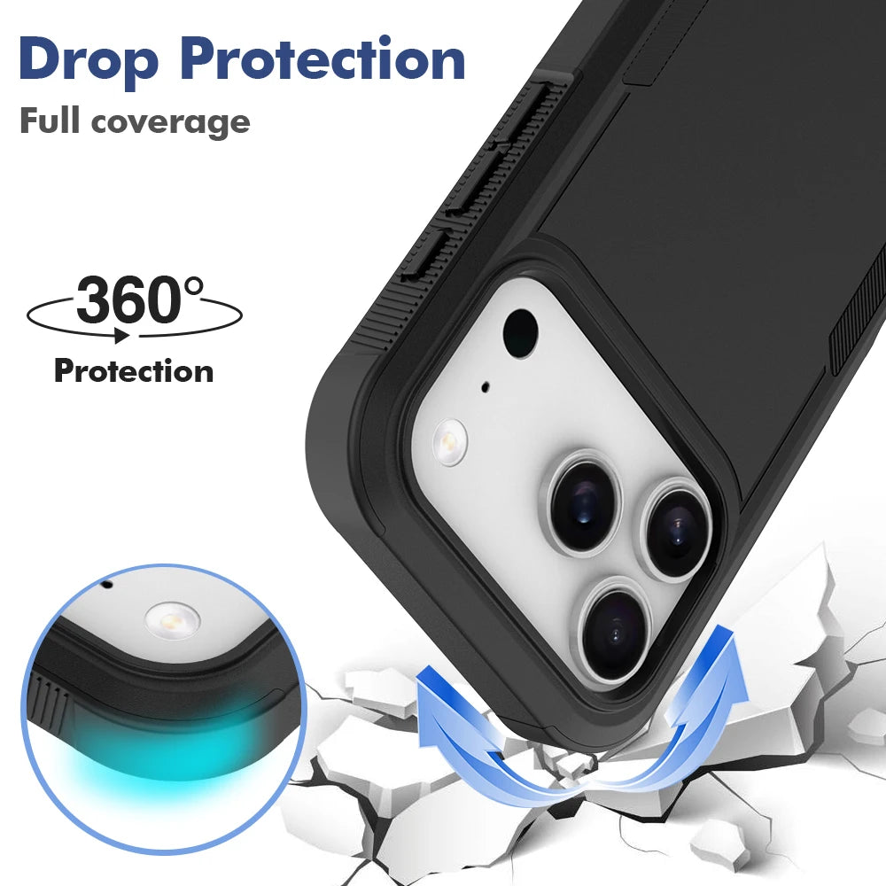 Hybrid Rugged Armor Shockproof Case For iPhone 17 Air 16E 16 15 14 Plus 13 12 11 Pro Max Dual Layer Hard Strong Protection Cover