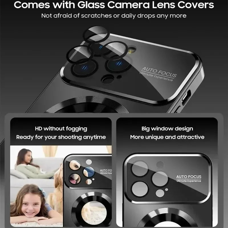New Titanium Metallic Luxury Matte Case For iPhone 16 15 14 13 12 17 Pro Max Plus For Magsafe Glass Lens Camera Protection Cover