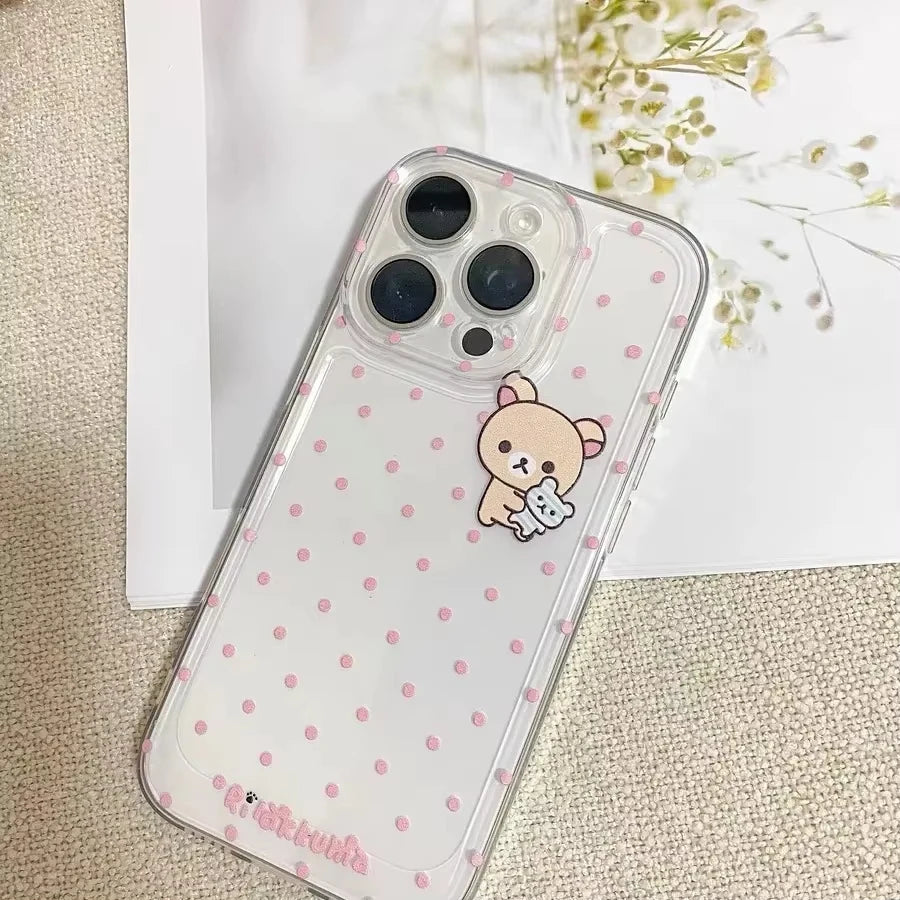 Lovely R-Rilakkuma Clear Case for iPhone 16 15 14 13 12 Mini 11 Pro Max XS X XR 8 7 Plus Shockproof Liquid Silicone Cover funda