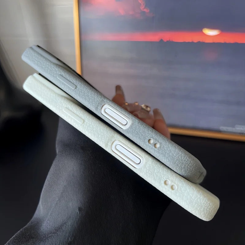 For Luxury Litchi Texture Silicone Magsafe Magnetic Phone Case For iPhone 17 Air 15 13 12 11 Pro Max Bumper On 16 Pro Max Cover