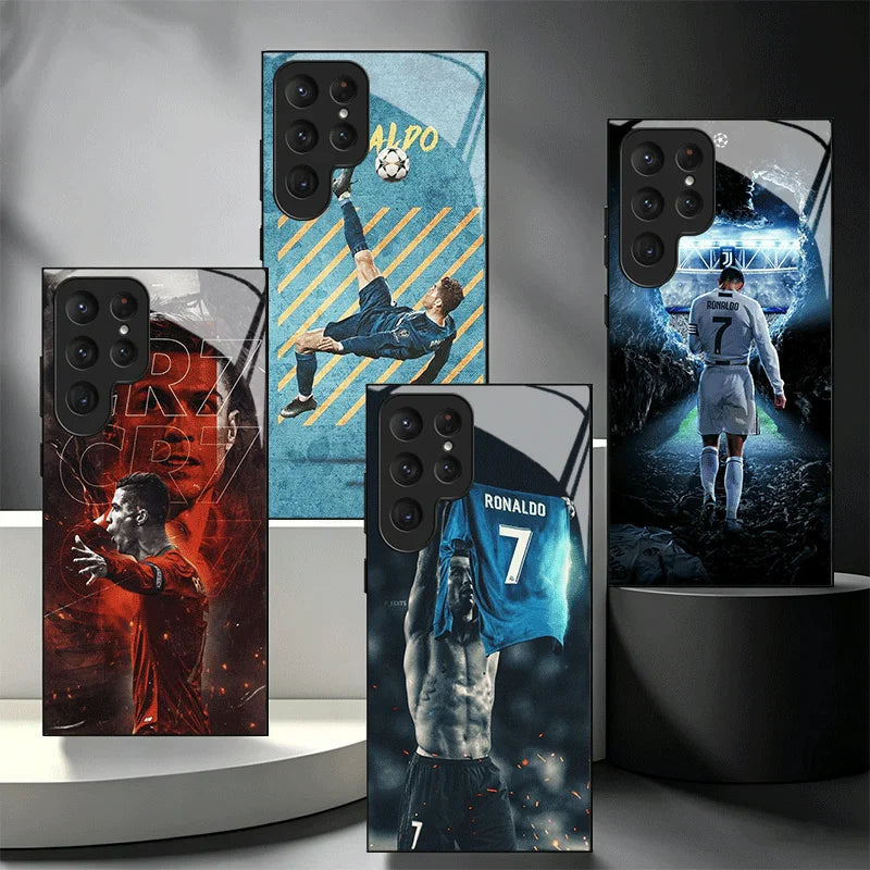 Football Star R-Ronaldo C-CR7 Glass Phone Case for Samsung Galaxy S26 S25 S24 S23 Ultra Edge S22 S21 Plus S20 FE Shockproof Cove