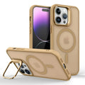 Magnetic Luxury Matte Translucent Armor Lens Stand Case For iPhone 16 15 14 13 12 11 Pro Max For Magsafe Wireless Charge Cover