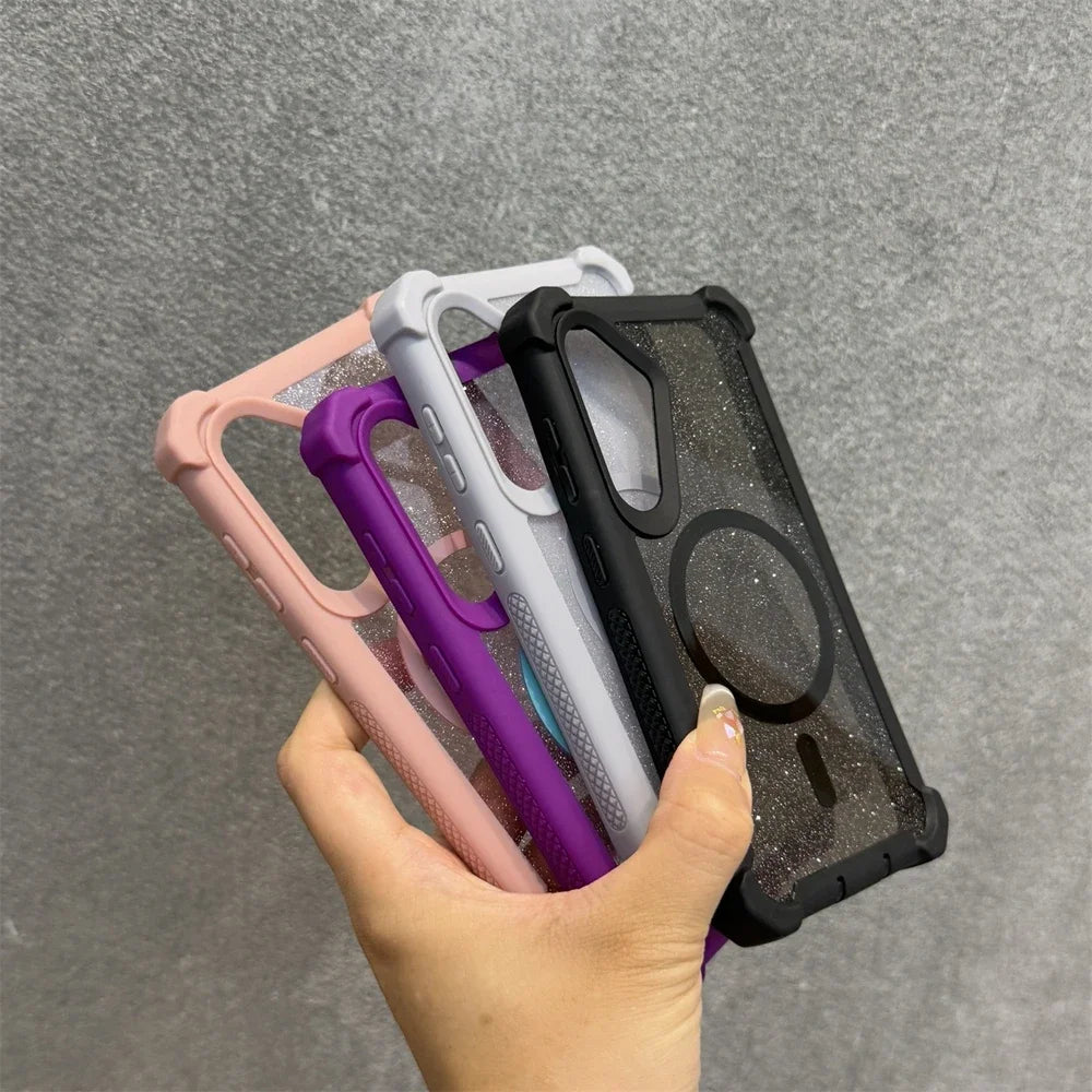 for Samsung S26 Ultra Anti-knock Armor Glitter for Magsafe Case for Samsung Galaxy S24Ultra S25 Plus PC Hybrid Shockproof Cover