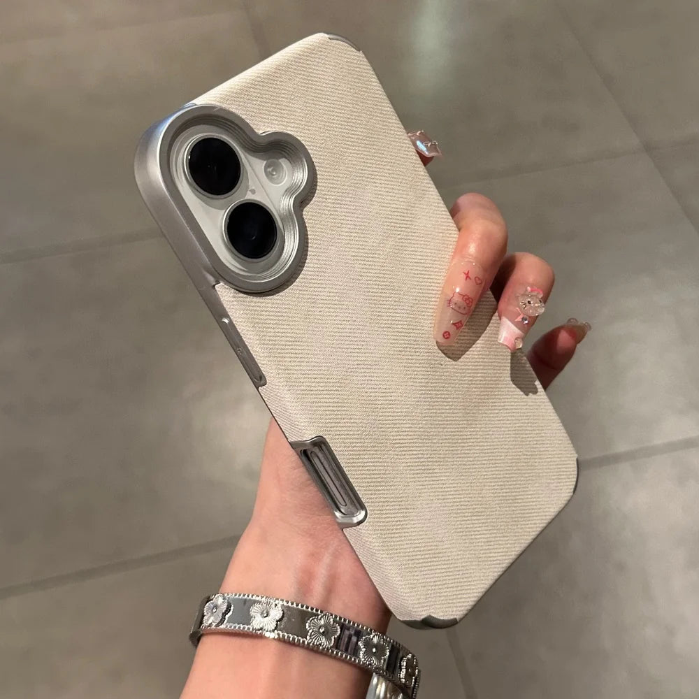 Luxury Jeans Fabric Soft Plating Case for iPhone 17 Air 16 15 14 Plus 13 12 11 Pro Max Shockproof Bumper Fabric Brand Cover Capa