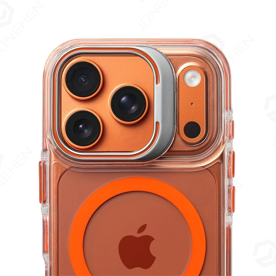 Luxury Metal Lens Holder For Magsafe Hit Color Clear Case For iPhone 17 Air 15 14 13 16 Pro Max Transparent Magnetic Armor Cover
