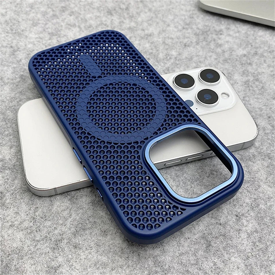 Heat Dissipation Mesh For Magsafe Magnetic Wireless Charge Case For iPhone 16 15 14 Plus 13 12 Pro Max Breathable Armor Cover