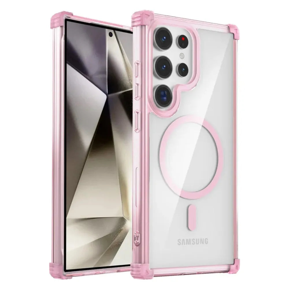 Airbag Cushion Strong Magnetic Case For Samsung Galaxy S26 S25 S24 S23 Ultra Plus Transparent Anti-yellowing Protection Cover