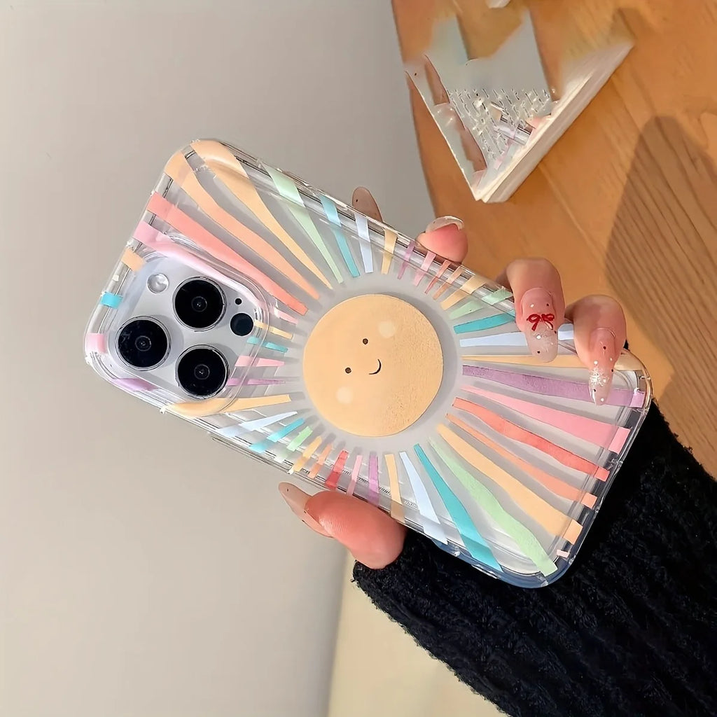 Creative Rainbow Sun Pattern Transparent Airbag Anti-Drop Phone Case, Suitable for iPhone 17/17 Pro/17 Pro Max/11/12/13/14/15/16 Pro Max Plus, Stylish Phone Case, the Best Birthday Gift for Boys, Girls, or Friends, High-Value Phone Case