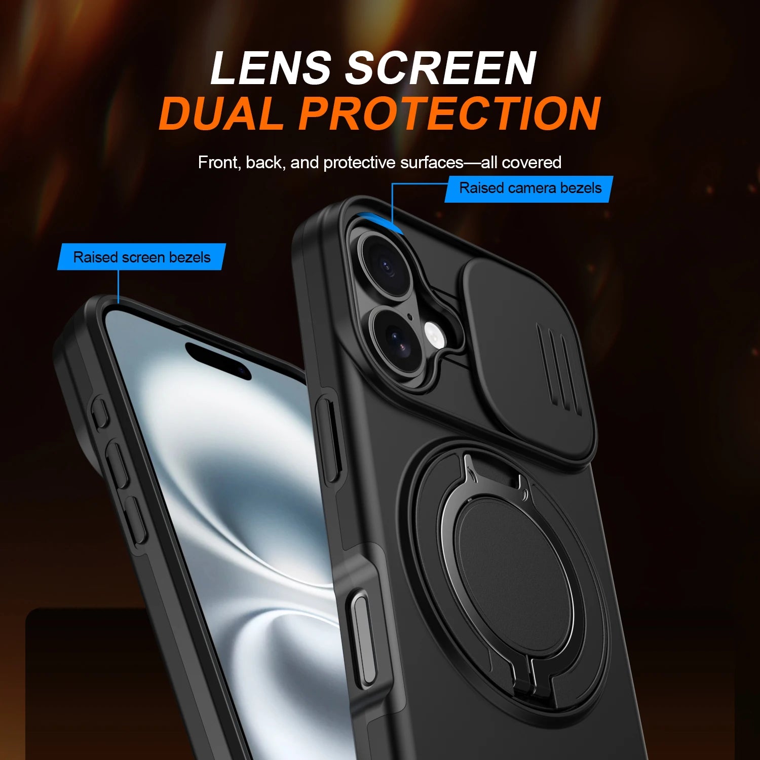 Strong Bracket Ring Holder Cover Case for Iphone 17 Pro Max 16 Pro Iphone17 Iphone16 Dual Layer 2 in 1 Phone Cases