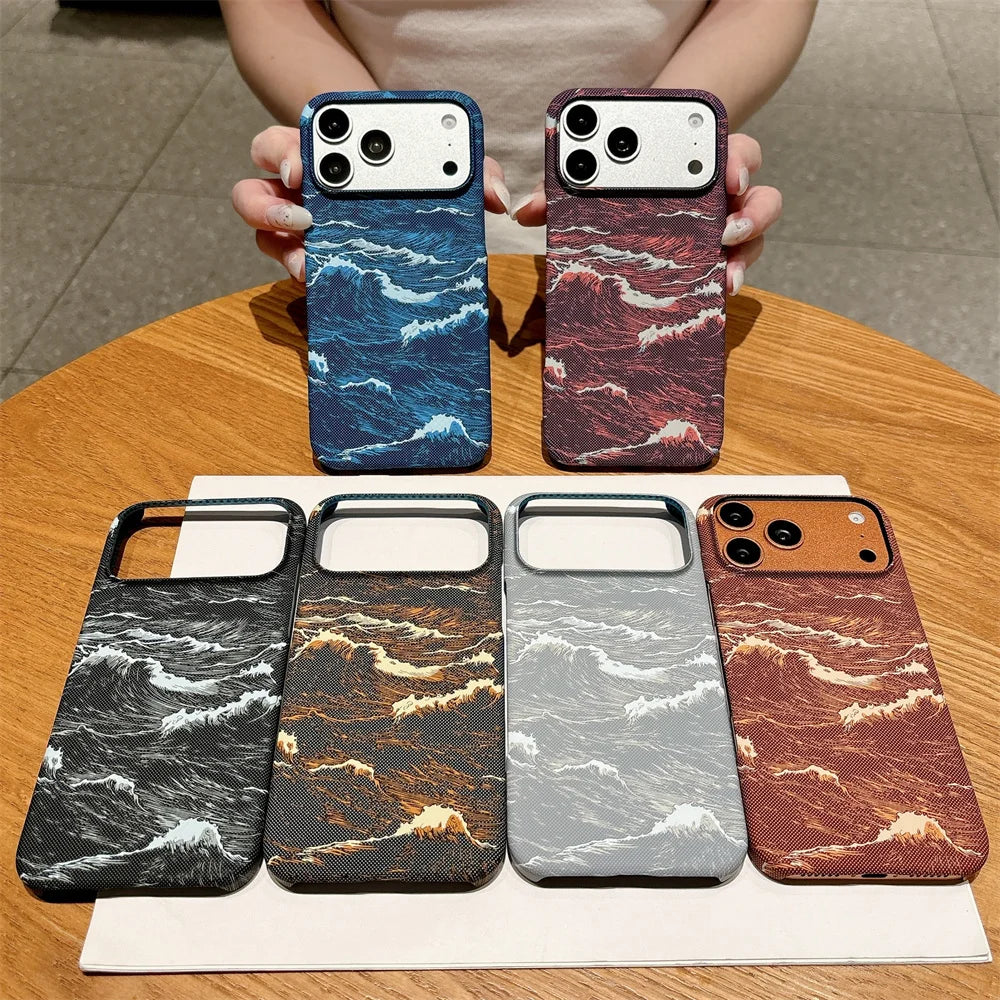 Wavy Pattern Colorful Kevlar PC Phone Case For iPhone 17 Air 15 16 Pro Max 14 13 For Magsafe Wireless Charging Ultra-Thin Cover