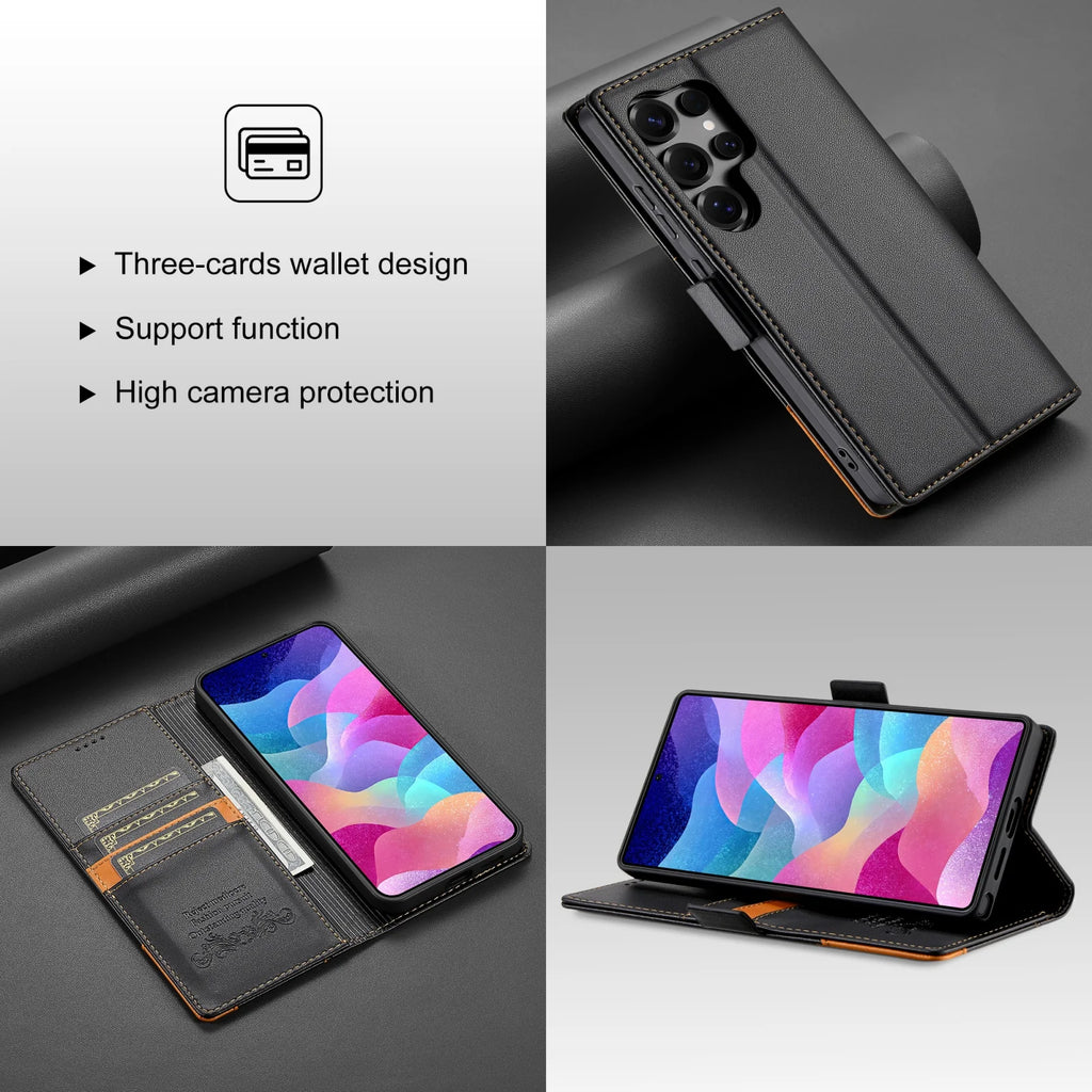 Business Leather Flip Case For Samsung Galaxy S25 S24 S26 Ultra S23 S22 S21 S20 Plus FE S25Edge S10 Magnetic Wallet Card Cover