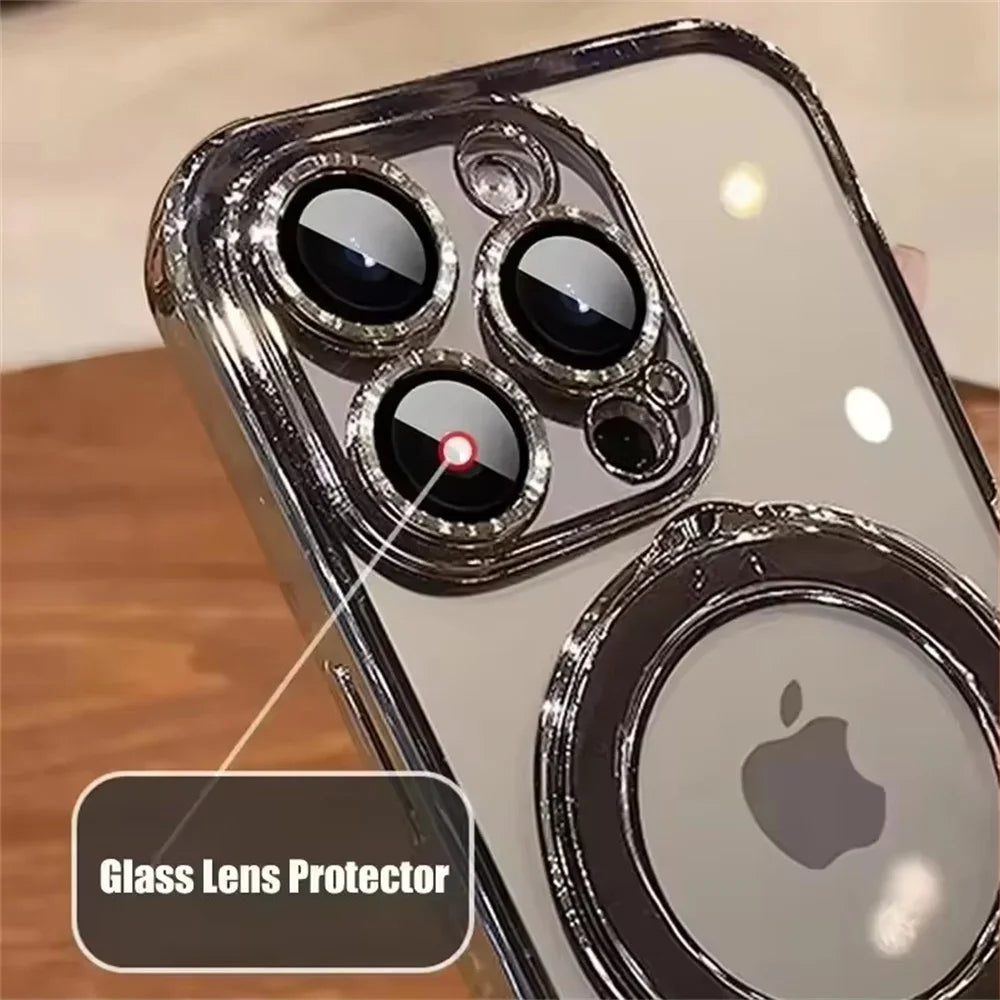 Luxury For Magsafe Bracket Case For iPhone 16 15 14 13 12 11 17 Pro Max 15 Plus Magnetic Ring Stand Holder Clear Acrylic Cover