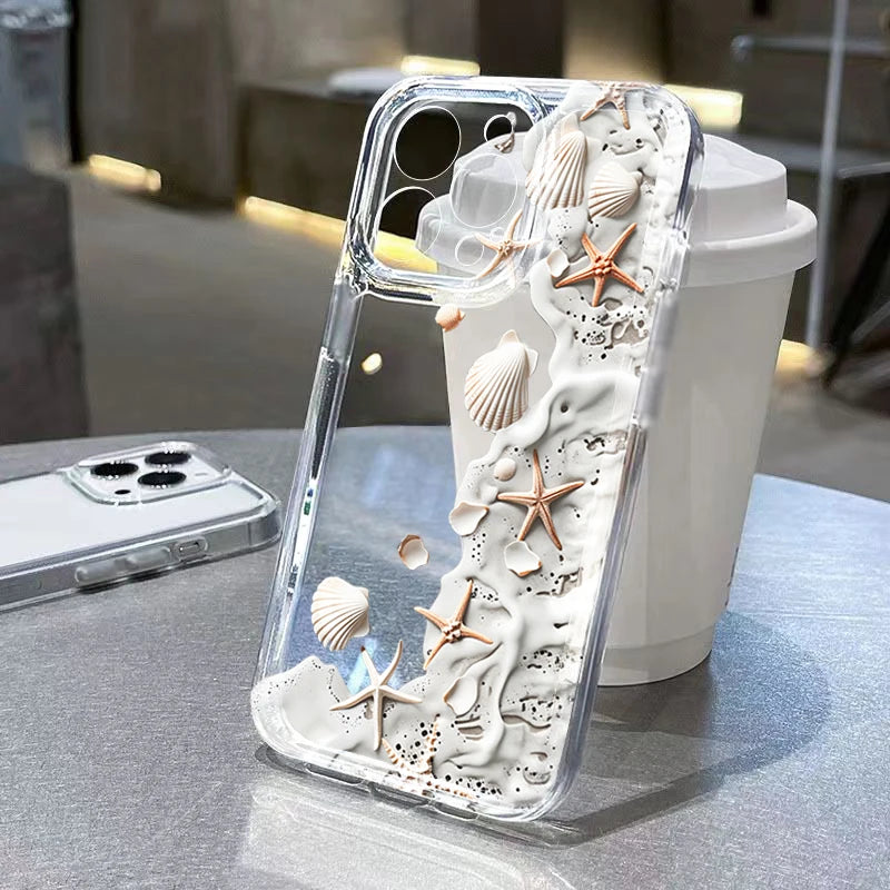 Beach Shell Phone Case For iPhone 17 Air 16 15 14 13 12 11 Pro Max 16 Plus 16E 17E Cover Transparent TPU Bumper Cover