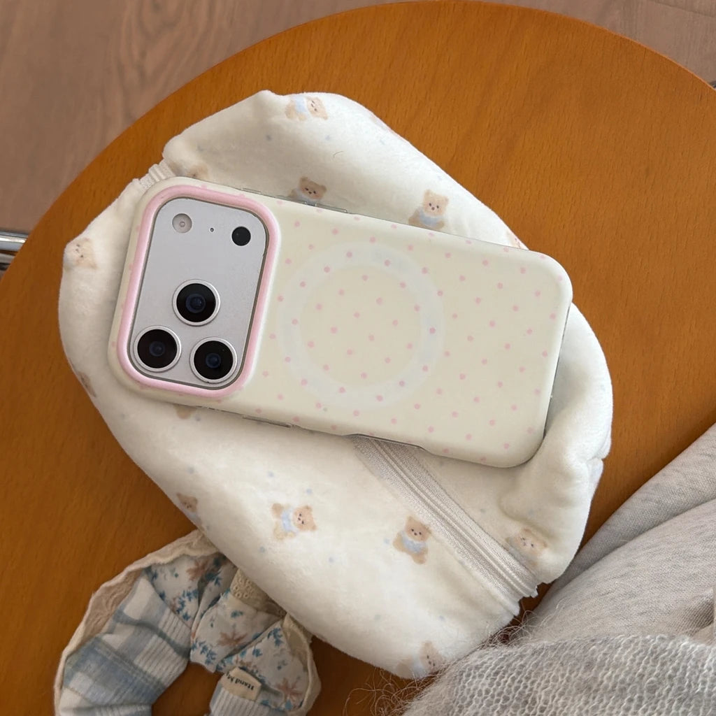 Korean Style Aesthetic Color Collision Polka Dot Magnetic Shockproof Protective Phone Cover Case for IPhone17 16 15 14 Pro Max