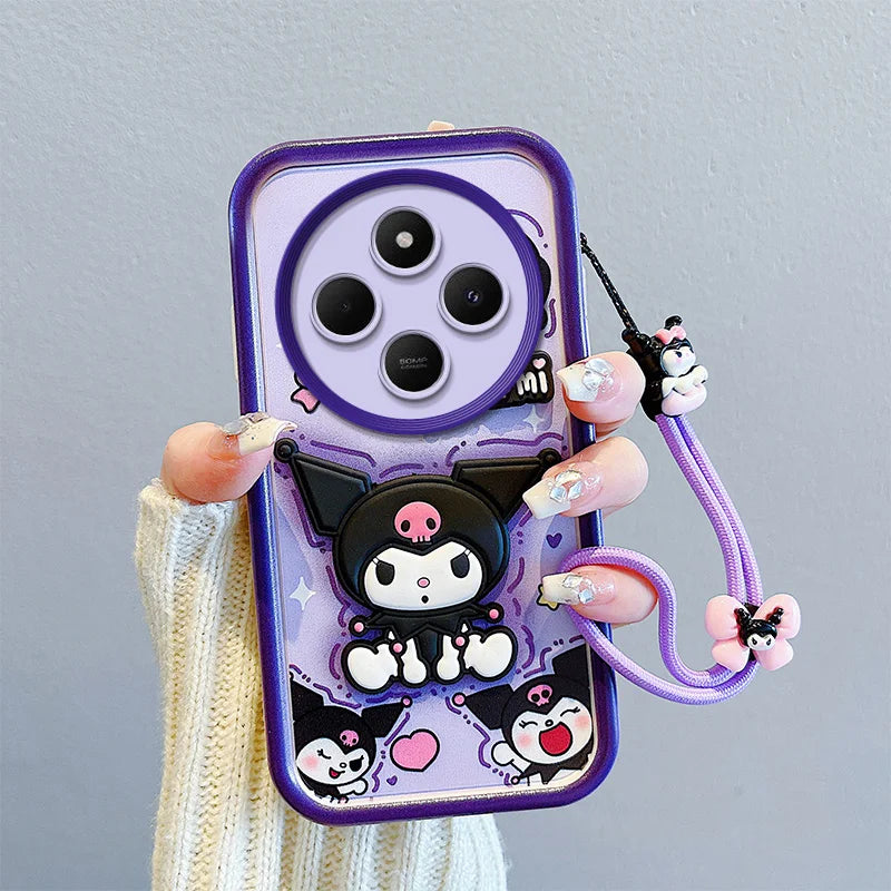 Sanrio 3D Cartoon Kuromi Phone Case For Xiaomi Redmi 15 15C 14C 13C 13R 13 12 12C 10 10A 9 9A 9T 9C 11A Wrist Strap Soft Cover