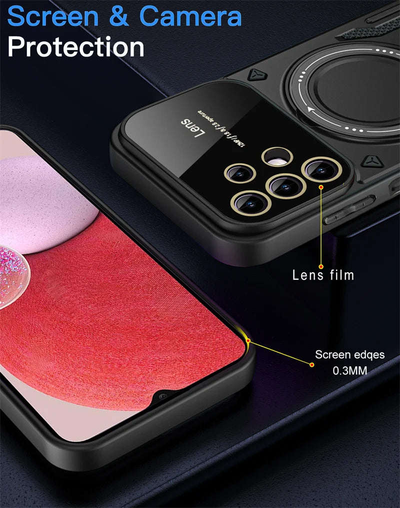 For Samsung Galaxy A13 A23 A33 A53 5G Case Magsafe Wireless Charging Cover For Galaxy A04S A 13 23 33 53 Armor Ring Stand Coque