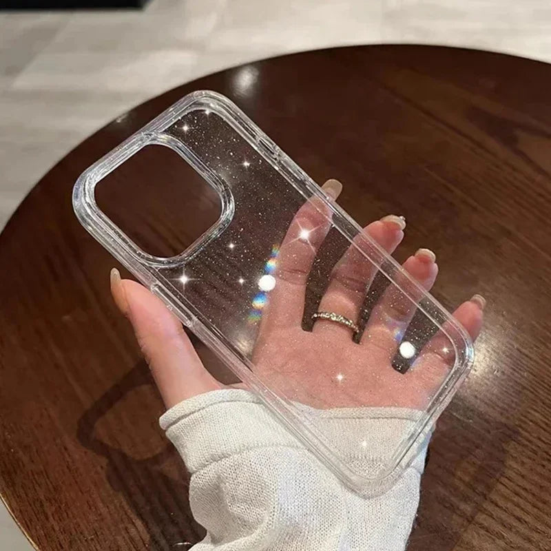 Pink Glitter Bling Clear Soft Case for IPhone 16 15 14 13 11 12 Pro Max 17 Air Plus X XS XR 16Pro I Phone i17 Women Fundas Cover