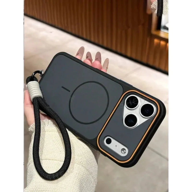 Magnetic Skin Feel Phone Wrist Strap Case Suitable for iPhone 11 12 Pro 13 14 15 Plus 16 17 Pro Max Fashionable Protective Cover