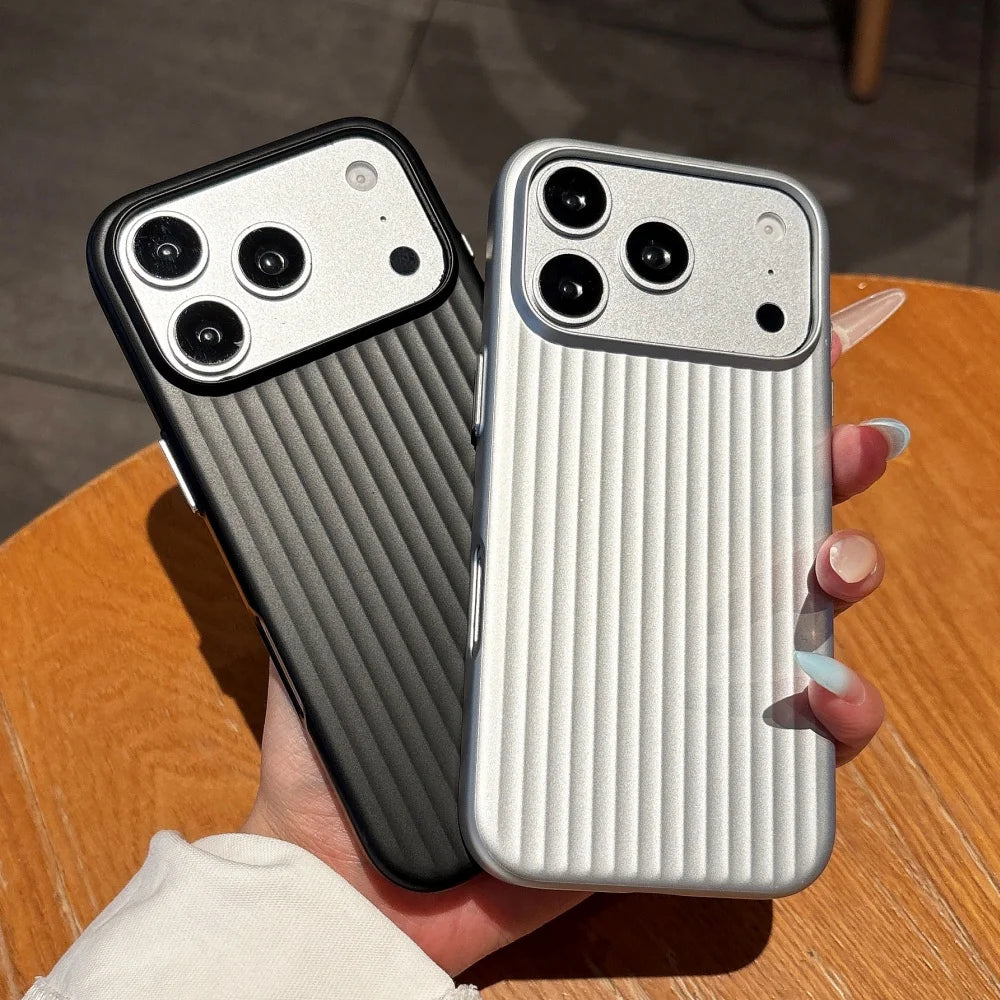 3D Stripe Metal Paint Case For iPhone 17 Air 16 15 14 13 12 11 Pro Max Textured Corrugated Shockproof Luggage Pattern PC Cover