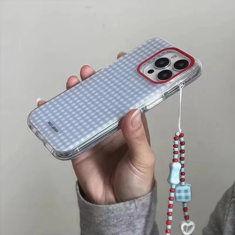 Fashion Blue Checkered Phone Case For Samsung Galaxy A37 A57 A16 A07 A17 A36 A26 A56 A55 A35 A25 A15 A05s A54 A24 A14 A13 4G 5G