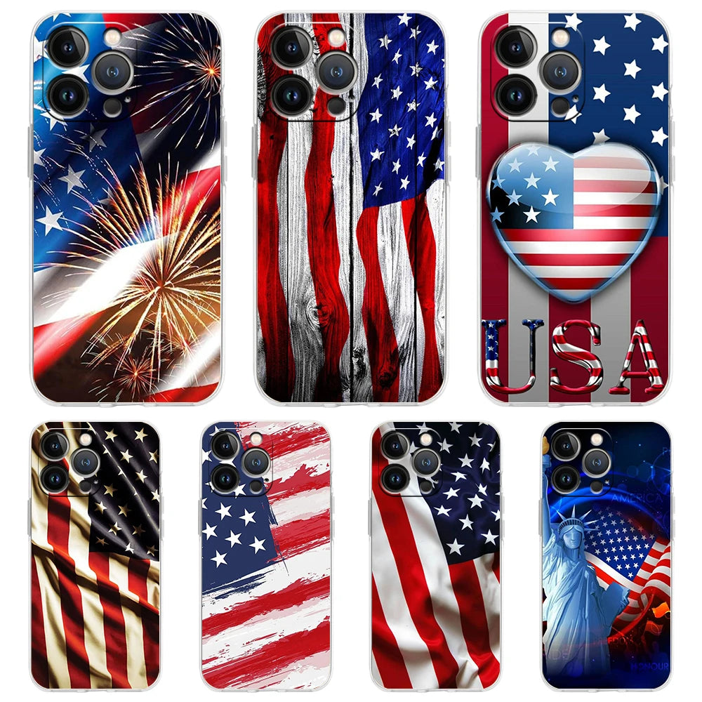 American United States Flag Case for iPhone 16 15 14 13 12 Pro Max Cover Transparent Soft for iPhone 11 Pro Max 7 8 Plus XS Bags