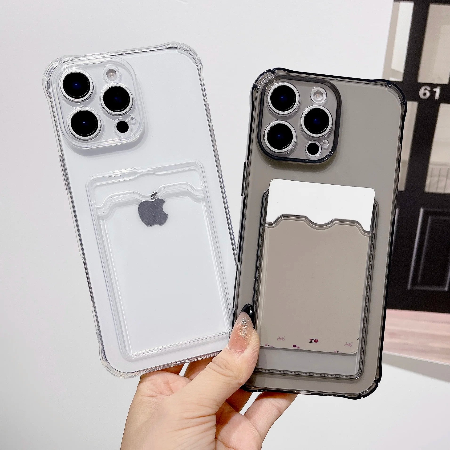 Shockproof Card Slot Pocket Phone Case For iPhone 17 16 15 14 13 12 11 Pro Xs Max 6 7 8 Plus Air 17e 16e XR Clear Wallet Cover