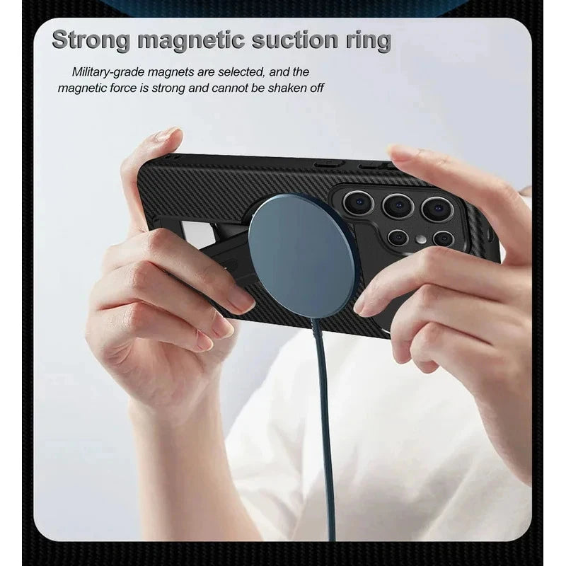 Carbon Fiber Invisible Stand Magnetic Protective Case，Applicable to Samsung Galaxy S26 S25 Ultra Edge S24 Plus A56 A17 A26 A16 A