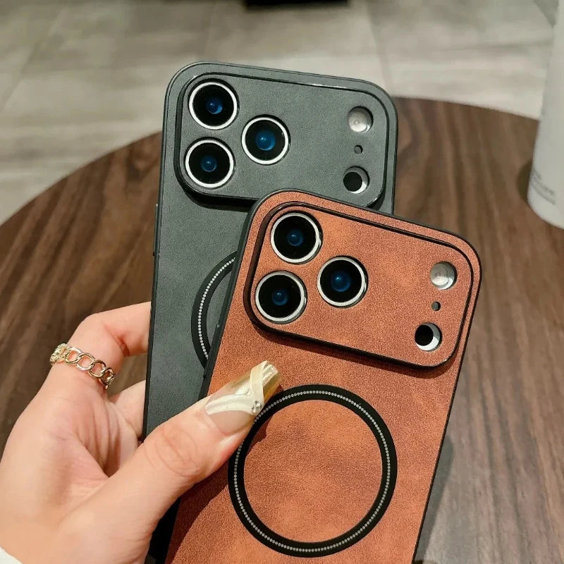 Retro Matte Leather For Magsafe Magnetic Phone Case for iPhone 17 Air 16 15 14 13 12 11 Pro Max Plus Comfortable Back Cover Capa