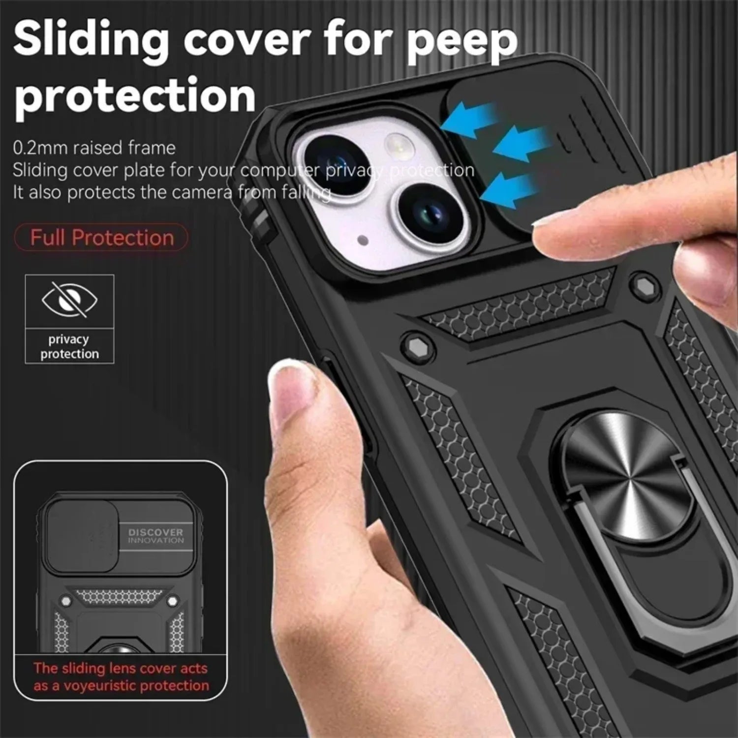 Ring Stand Rotating Slide Camera Lens Military Grade Armor Case for iPhone 17 air 16 14 13 12 11 15 Pro Max Plus 17e 16e Cover