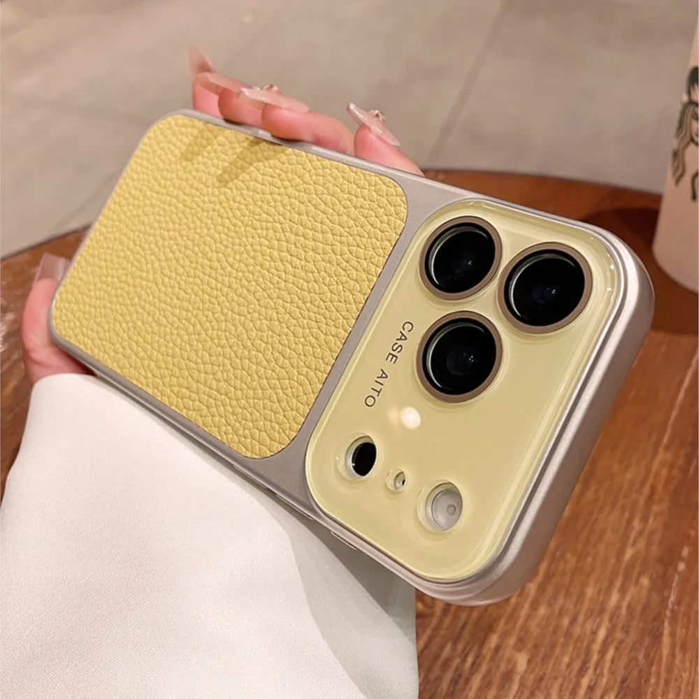 Luxury Lichee Pattern Leather Phone Case For iPhone 17 16 15 14 13 12 Pro Max Plus Air Camera Film Protection Bumper Back Cover