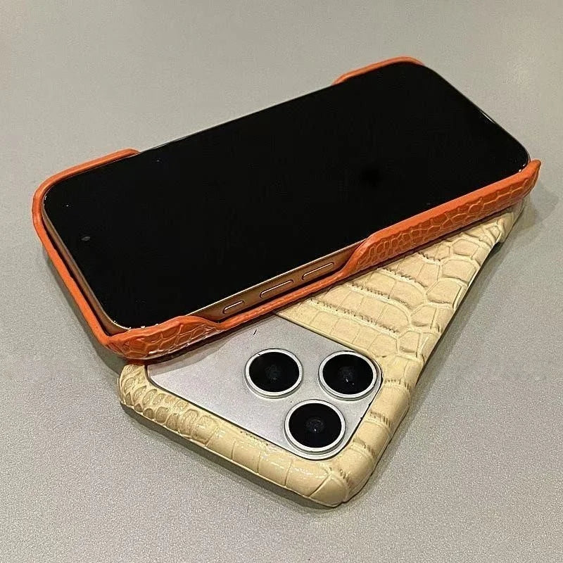 Luxury Glossy Crocodile Leather Texture Phone Case For iPhone 17 Air 16 15 14 Plus 13 11 12 Pro Max Frameless Shockproof  Cover