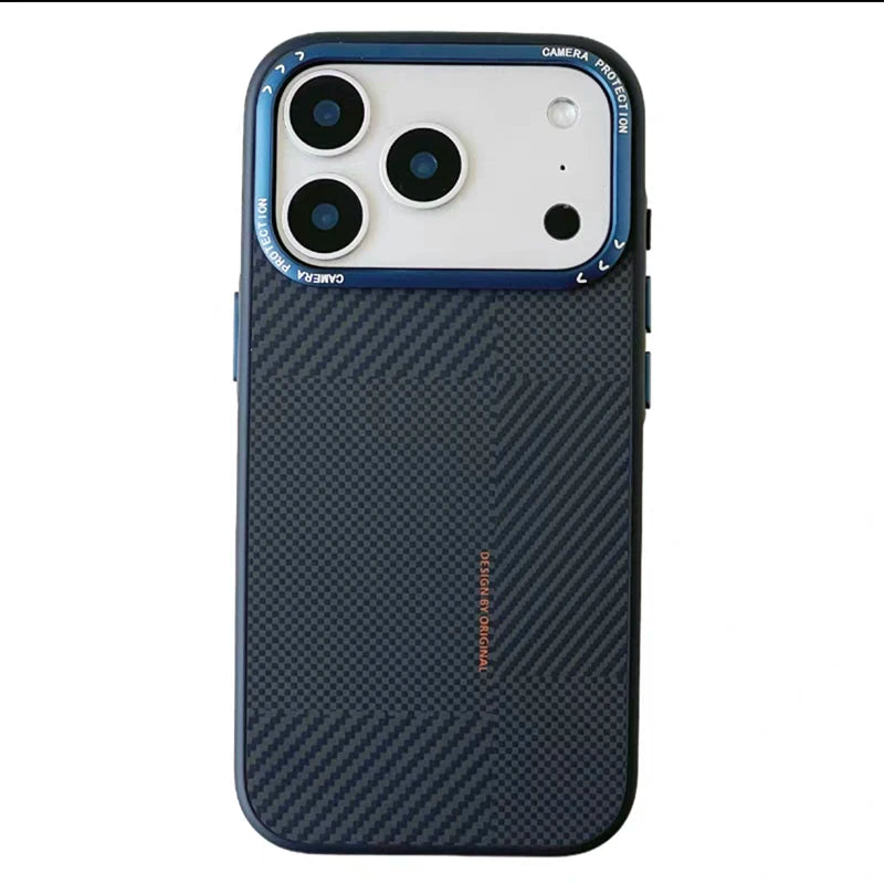 Matte Carbon Fiber Texture Magnetic Case For iPhone 17 16 15 Pro Max Wireless Charging Alloy Lens Shockproof for MagSafe Cover