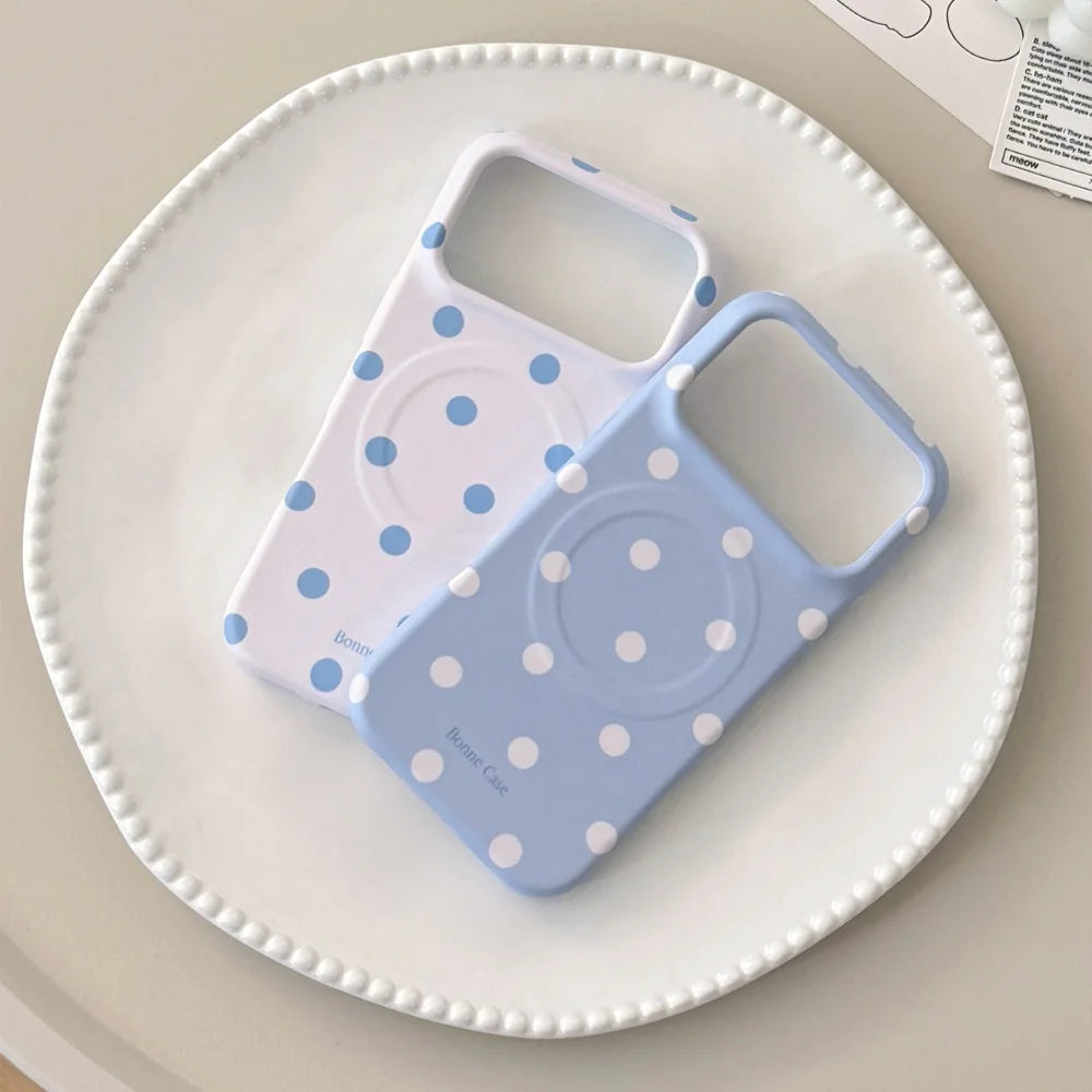INS Cute Fresh Polka Dots Magnetic Case for iPhone 17 Pro Max 16 15 14 Pro Max 17Pro Wireless Charging Shockproof Soft Cover