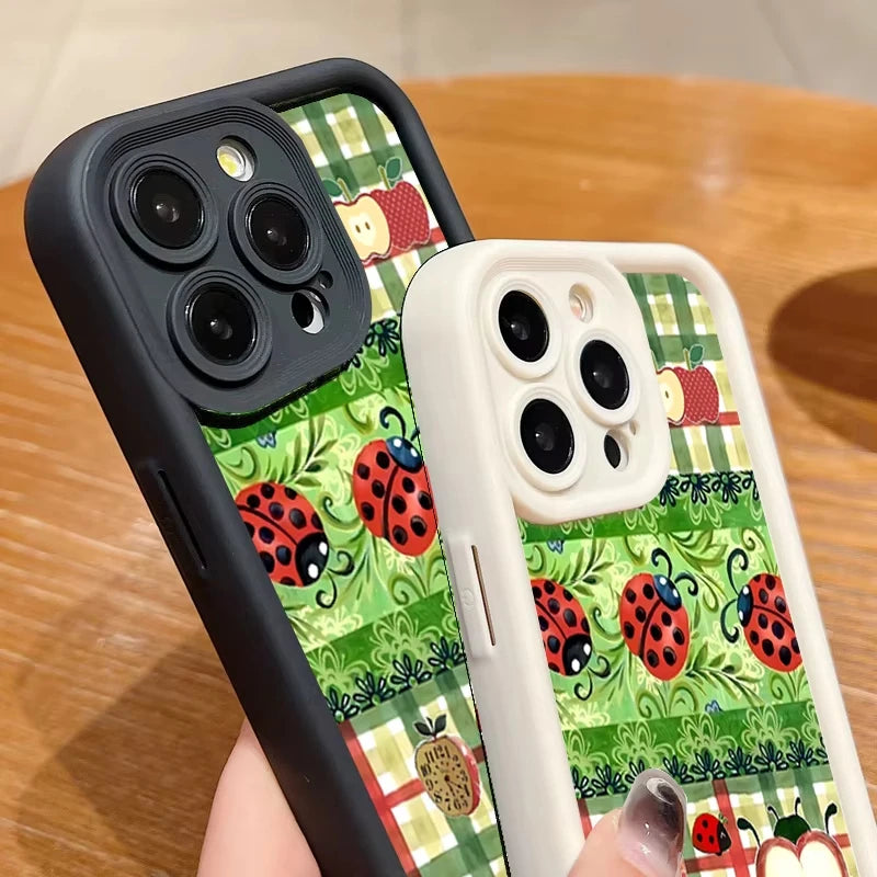 Ladybug Flowers Pattern Phone Case For iPhone 17 16 15 14 13 12 11 Pro Max Plus 17 Air 16E XS X XR Shockproof Silicone Cover