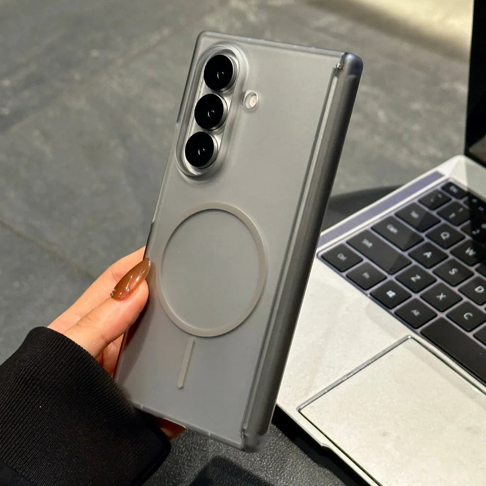 Matte Transparent Ultra Thin Magnetic Charging Case For Samsung Galaxy Z Fold7 Fold 4 5 6 Zfold7 with Hinged Shockproof Cover