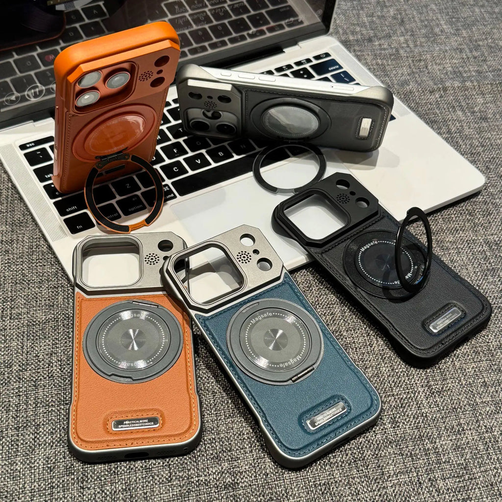 For Magsafe 360 Rotating Bracket Phone Case for iPhone 17 16 15 14 13 12 Pro Max Magnetic Frameless Leather Aromatherapy Cover