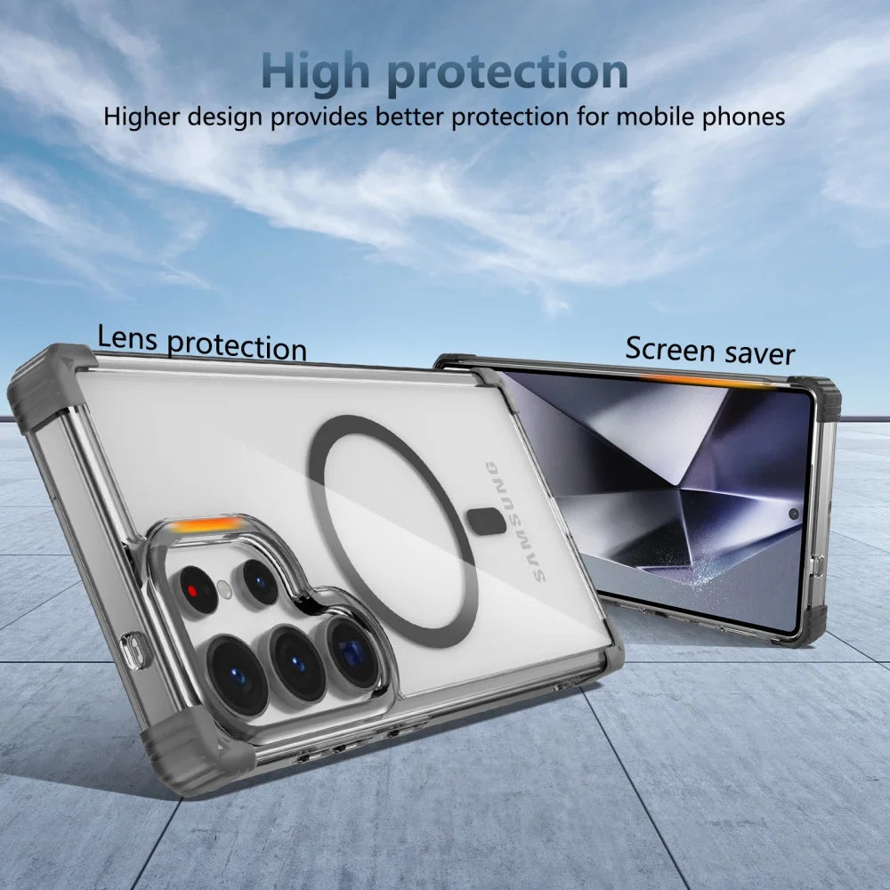 Shockproof Clear For Magsafe Case For Samsung S25 S26 S24 S23 S21 Ultra Plus S23 FE Note20 Four Corner Anti Fall TPU Soft Cover