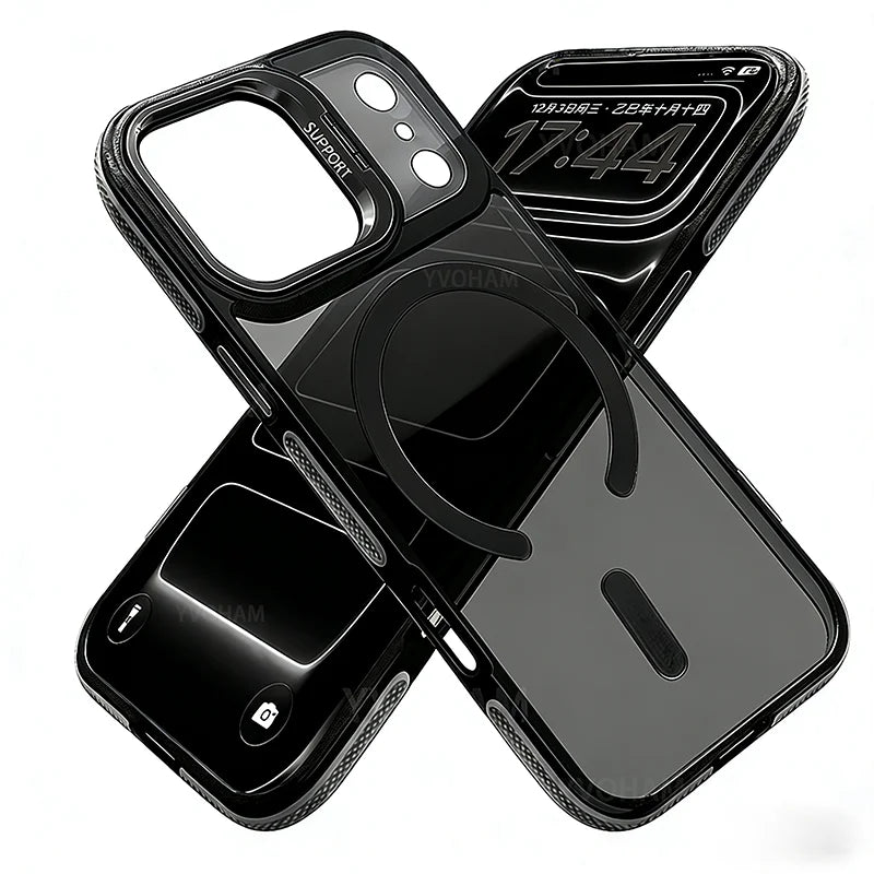 Luxury Matte Clear Back Magnetic Phone Case with Adjustable Kickstand Compatible For iPhone Air 17 ProMax 16 15 14 Plus 13 12 11