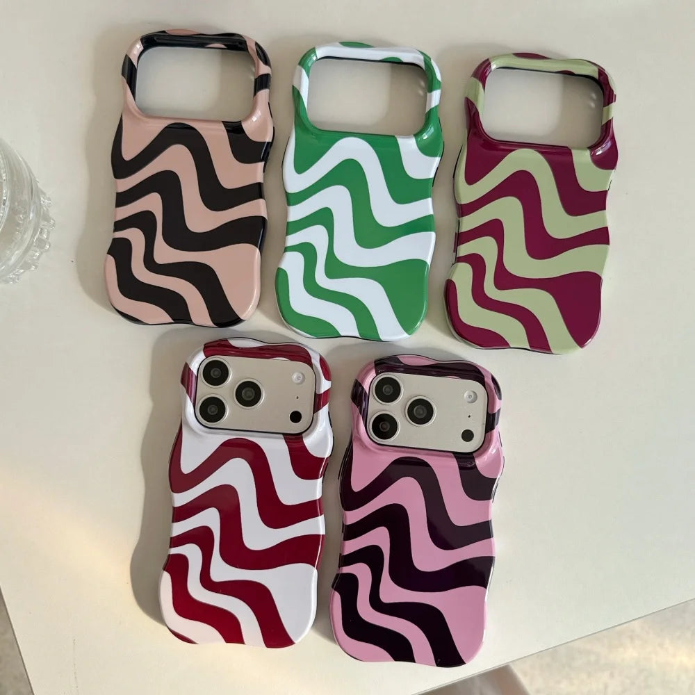 Luxury Water Ripple Double Color Contrast Case for iPhone 17 16 15 Pro Max Air 14 13 Glossy Wave Border Shockproof Slim Cover