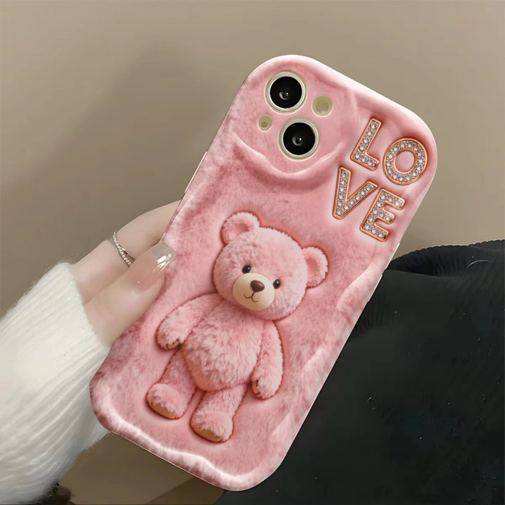 Cute Pink Teddy Bear & Love Phone Case for Xiaomi Redmi Note 15 14 13 12 11 Pro Plus 4G 5G 15C 14C 13C 12C 10 10C 9 9A 9C Cover