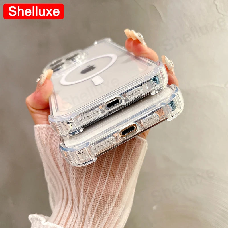 For iPhone17 ProMax Transparent Armour Magnetic Case Shelluxe For iPhone 17 Pro Max 17Air Cases Luxury Corners Protector Cover