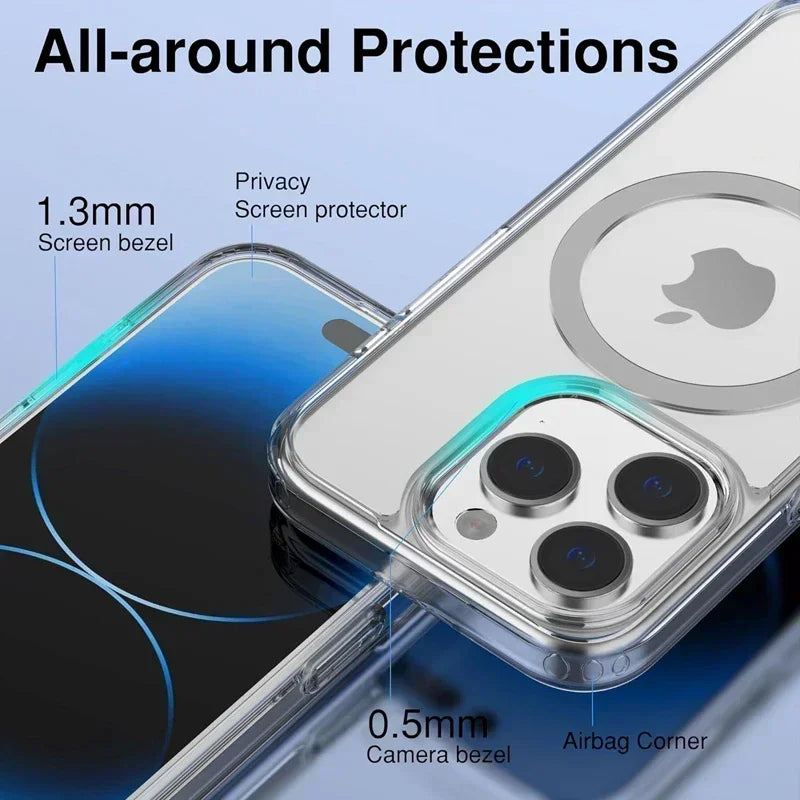 Original Magnetic Clear Case for iPhone 17 Air 16 15 14 13 12 11 Pro Max Plus mini Funda for Magsafe Silicone Transparent Cover