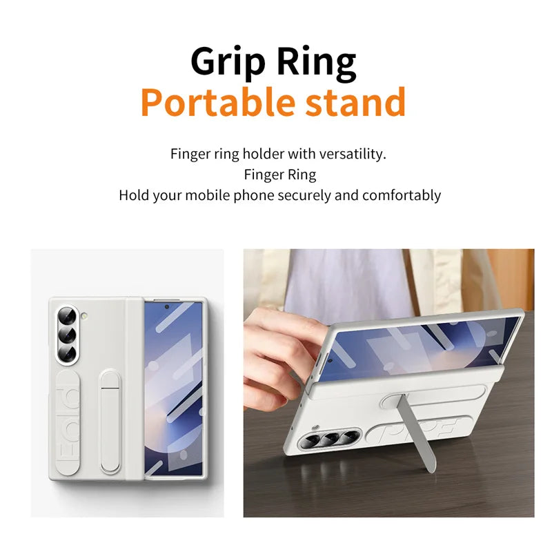 Wristband Holder Hinge Phone Case For Samsung Galaxy Z Fold 8Ultra 8 7 6 5 4 3 5G With Pen Slot & S Pen Screen Protect Film Cove